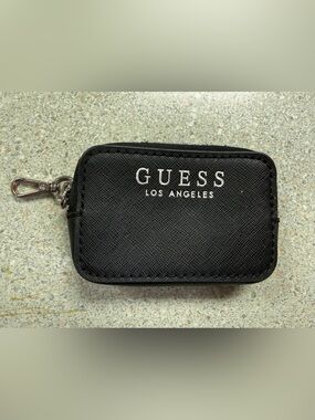 Vintage Guess Black Key Pouch with Silver Hardware